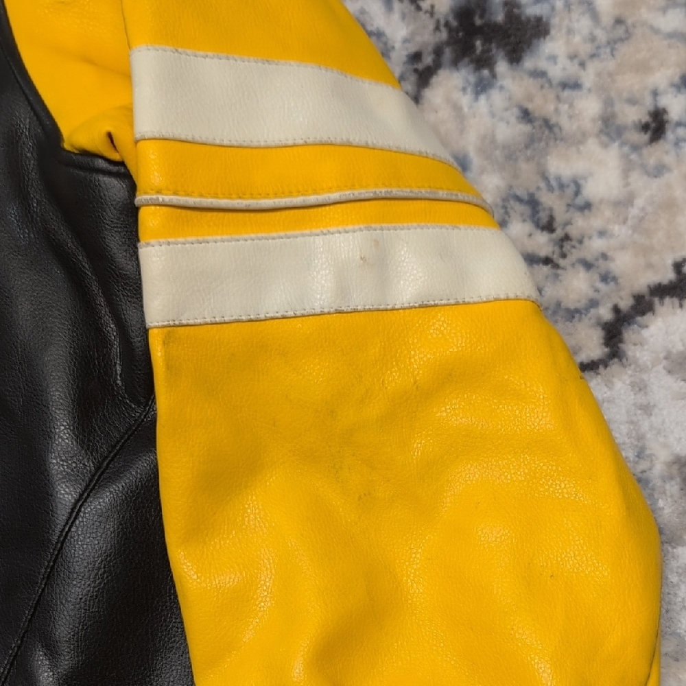 Vintage Pittsburgh Steelers NFL Jacket Faux Leather Varsity Bomber Black Yellow - Picture 4 of 9
